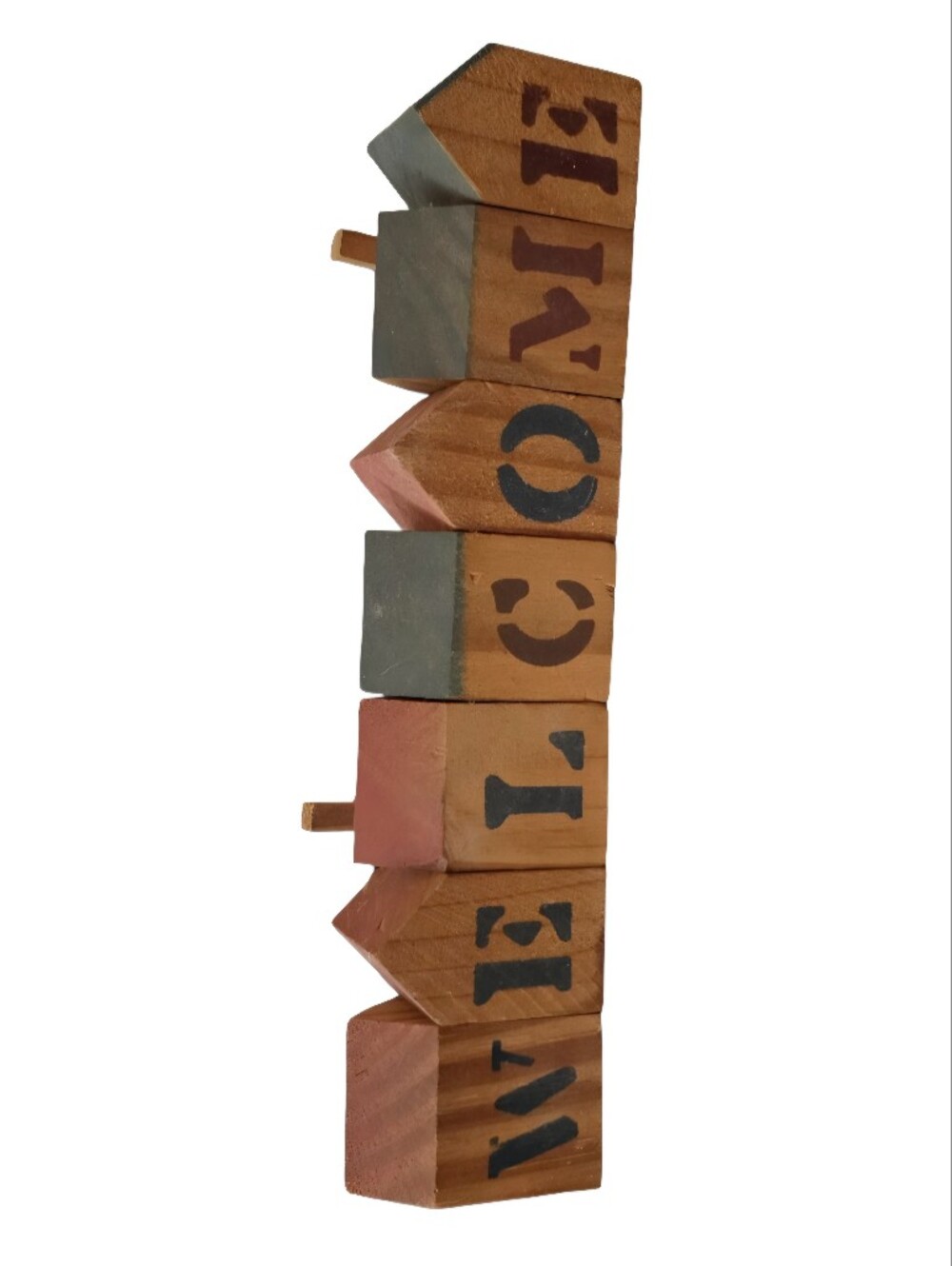 Vintage Wooden Welcome Sign House Blocks Folk Art Shelf Sitter Cottagecore